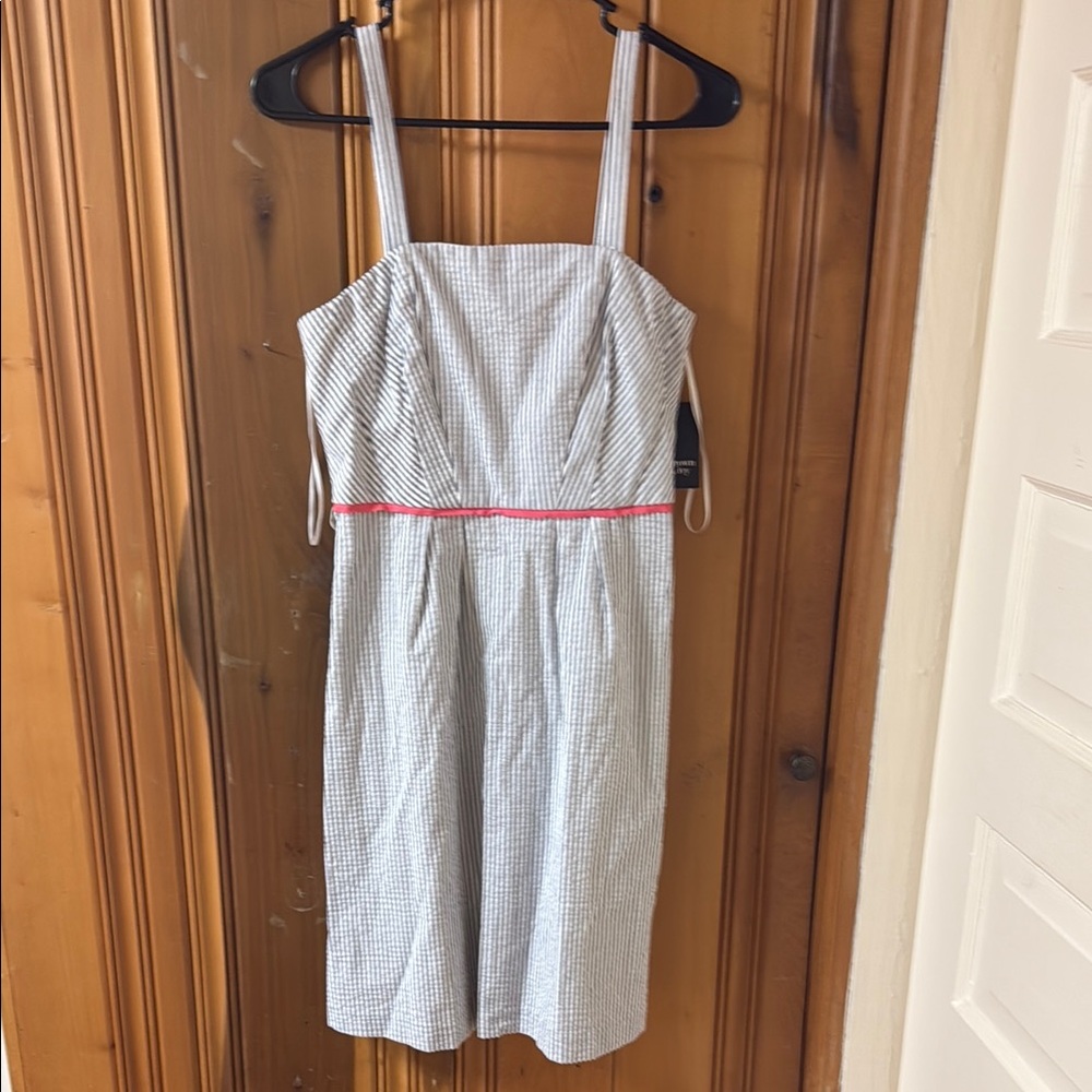 Crown & Ivy Seersucker Sleeveless Midi Sundress with Pink Ribbon